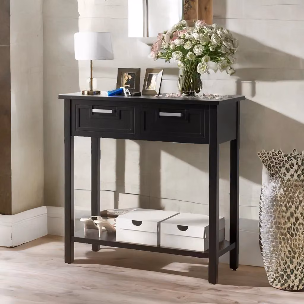 Rafaelo Mobilia Industrial Console Table with 2 Fabric Drawers in Black – 2