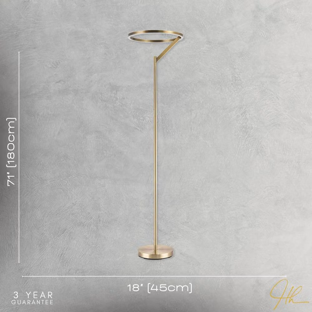 Happy Homewares Modern Designer LED Halo Ring Floor Lamp in Gold/Brass, H 180 cm x W 45 cm x D 45 cm – 3