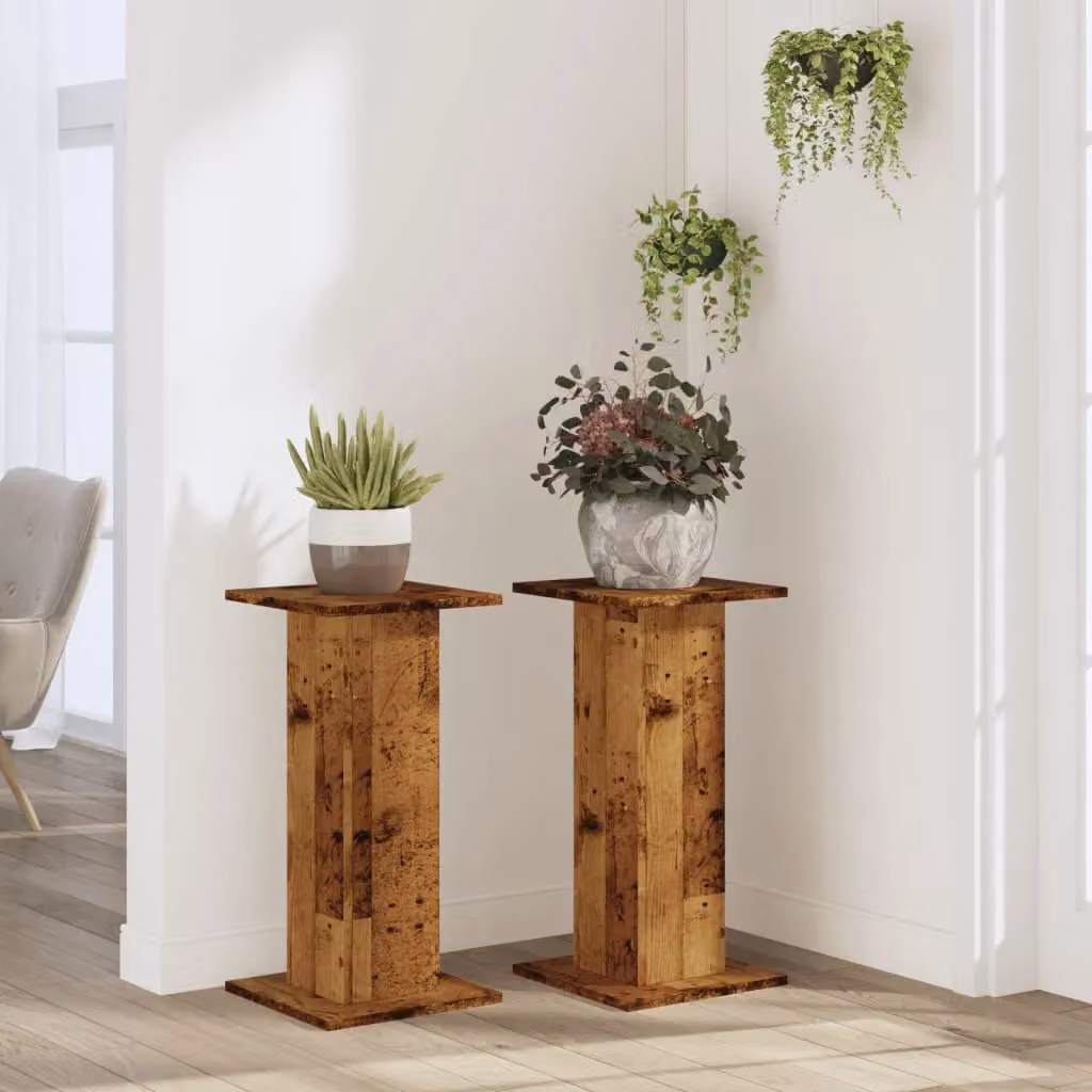 Berkfield Home Set of 2 Rustic Brown Engineered Wood Plant Stands, W/D/H: 30 x 30 x 60 cm – 3