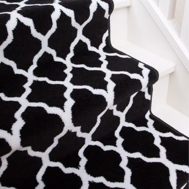 The Rug House Trellis Cut To Measure Stair Carpet Runner, Width: 70 cm, Black & White