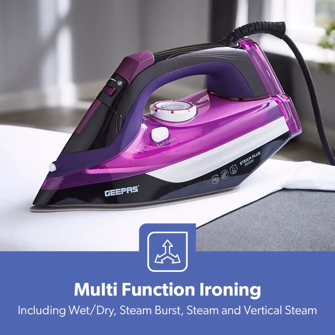 Geepas Steam Iron with Ceramic Non-Stick Soleplate and Vertical Steam Function, Purple, 480ml Tank – 3