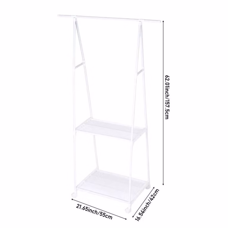 KORVIXA Metal Garment Clothes Rail with Shoe Shelves and Wheels in White, W/D/H: 100 x 100 x 100 cm