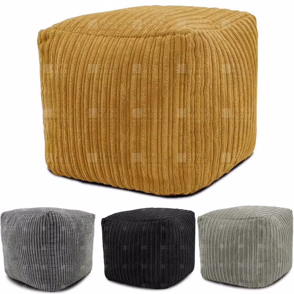 EONLION Mustard Yellow Beanbag Ottoman Footstool with Cord Detail, Diameter: 100 cm – 3