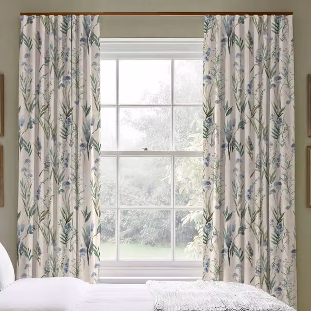 Ante Decor Combe Made To Measure Blackout Eyelet Curtains in Hyacinth Linen Floral Fabric