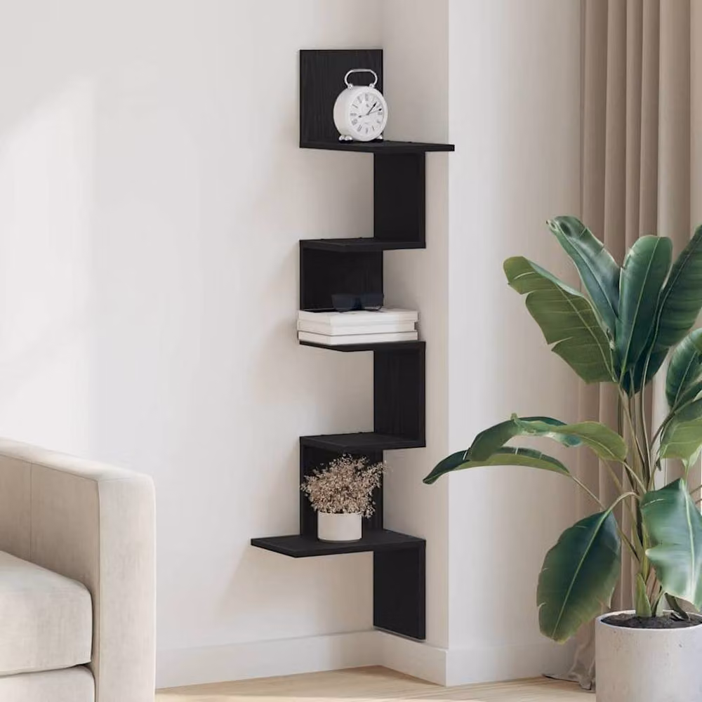 Berkfield Home Black Wall Corner Shelf, W/D/H: 32 x 32 x 127.5 cm – 3