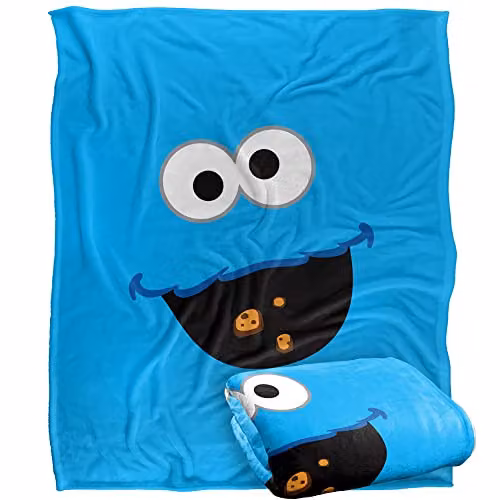 LOGOVISION Sesame Street Cookie Monster Super Soft Fleece Throw Blanket in Blue and White, W/D/H: 152 x 127 cm