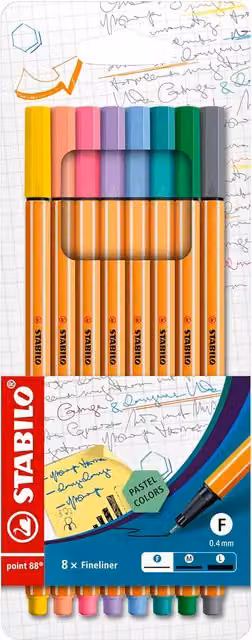 STABILO point 88 Fineliner Pens, 8 Pack, Multicolour Pastel