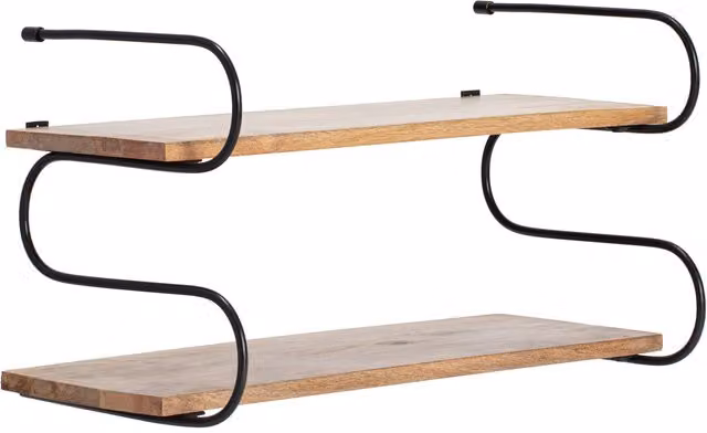 MH London 2 Tier Industrial Wall Mounted Shelves in Black and Brown