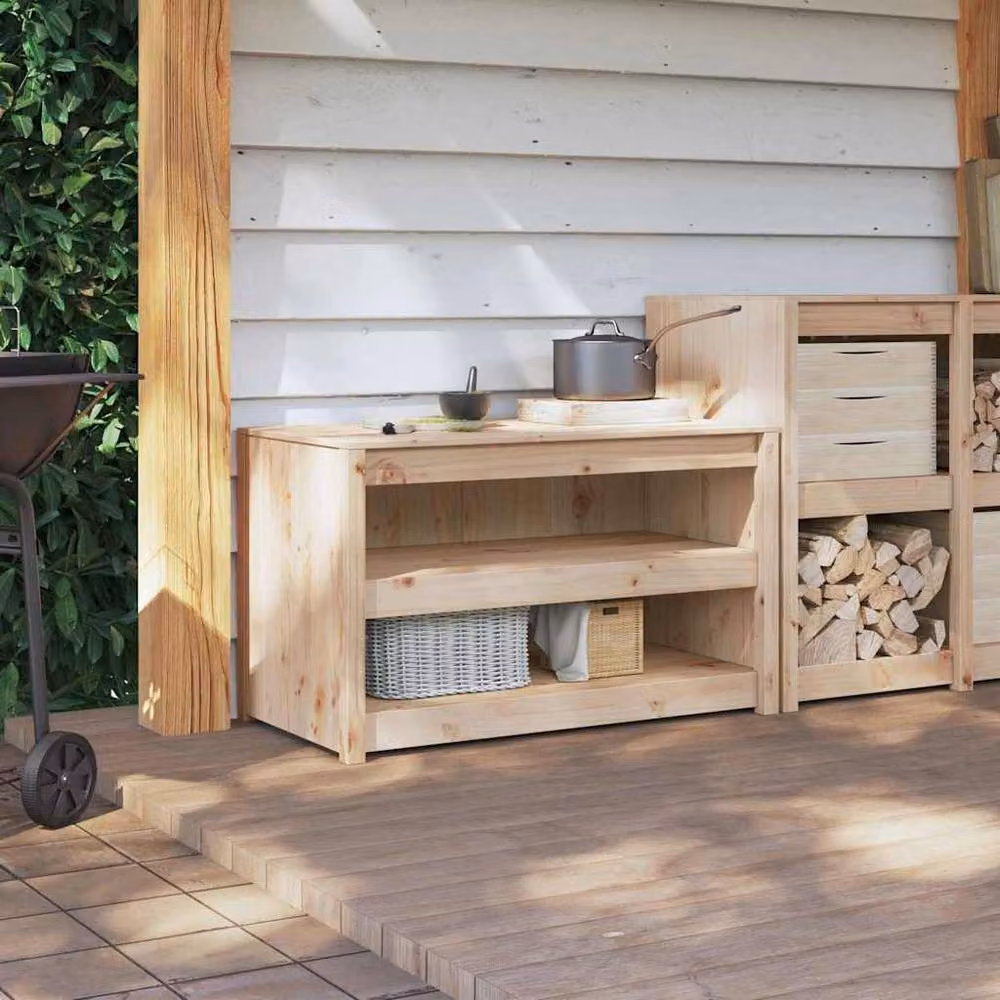 Berkfield Home Rustic Untreated Pinewood Kitchen Cabinet in Beige – 4
