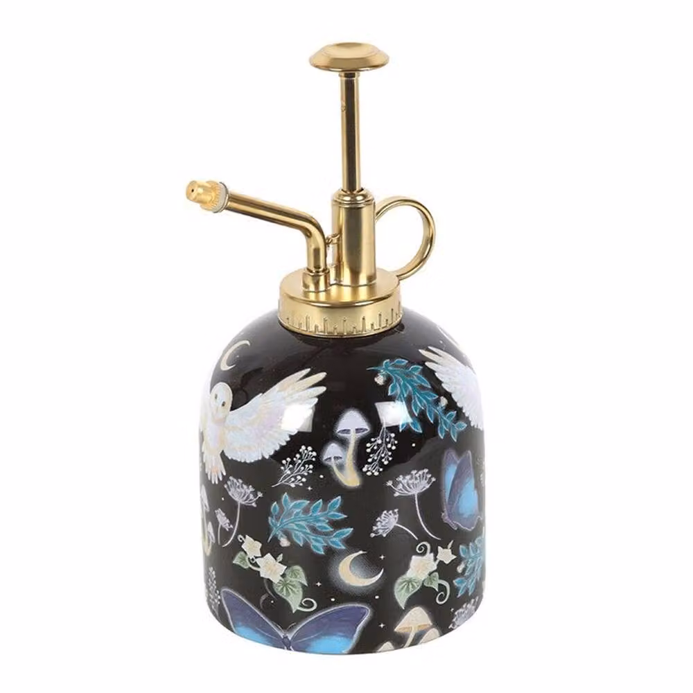 Uniqueful Night Flight Owl Print Ceramic Plant Mister, 500ml, White, Gold and Multicolour – 3