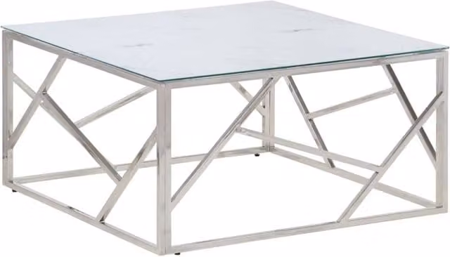 Berkfield Home Modern Square Coffee Table in Silver Stainless Steel and White Tempered Glass