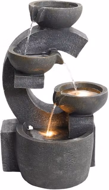 FLAVORA 4 Tier LED Cascading Water Feature in Grey