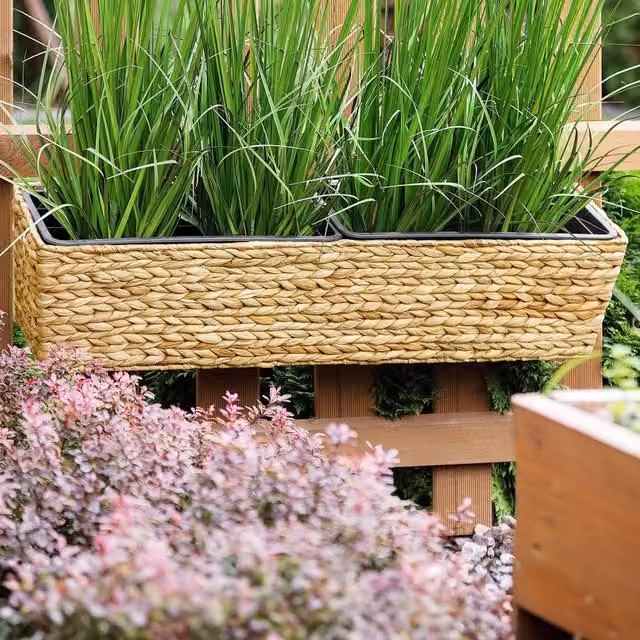 Wyld and Coco Beige Water Hyacinth Weave Rectangular Planter W: 80 cm, D: 20 cm