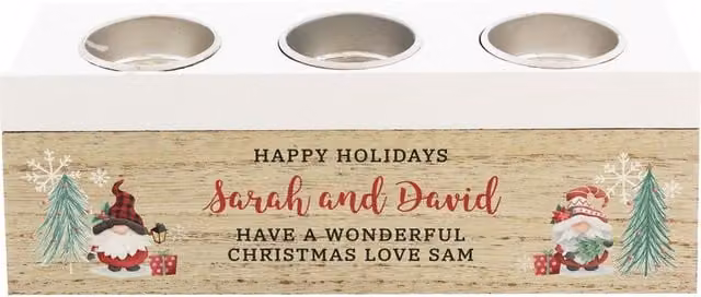 Personalised Memento Company Personalised Christmas Gonk Triple Tea Light Box in Brown