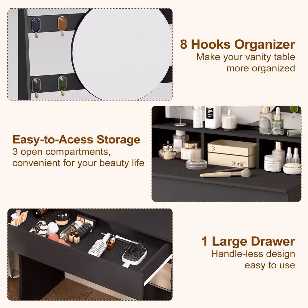 KEEPREAPER Modern Hollywood LED Dressing Table in Matt Black – 5