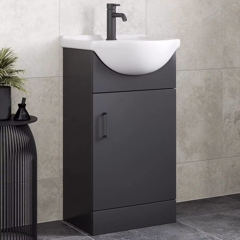 FORGEVIO Modern Black Matt Freestanding Bathroom Vanity Unit with Basin Sink and Soft-Close Hinged Doors – 2