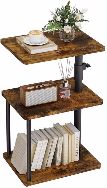 KORVIXA 3 Tier Height Adjustable Sofa Side Table in Brown – 1