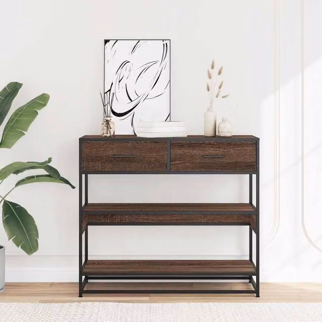 Berkfield Home Decorative Console Table in Brown Oak, W/D/H: 90 x 35 x 80 cm