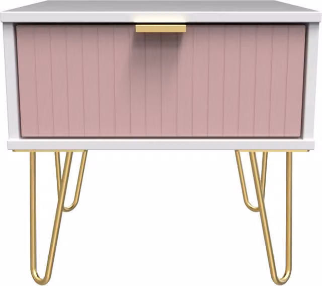 2 U Bexley Ready Assembled 1 Drawer Bedside Table in Pink and Gold