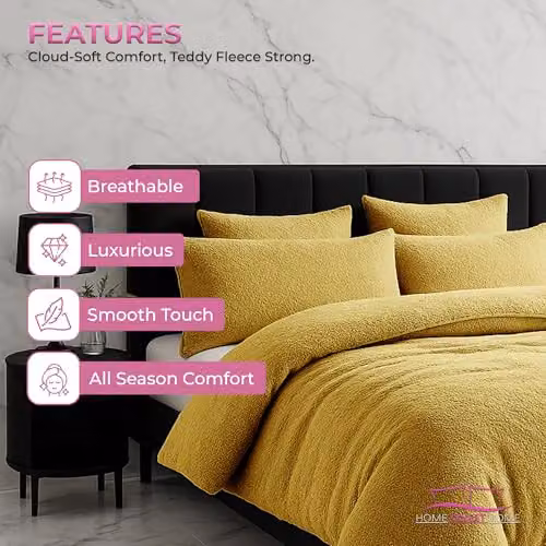 Home Sweet Home UK Snug City Teddy Fleece Pillow Case Pair in Yellow, W: 48 cm x L: 74 cm – 5