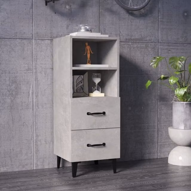 Berkfield Home Sideboard in Concrete Grey, MDF, W/D/H: 34.5 x 34 x 90 cm