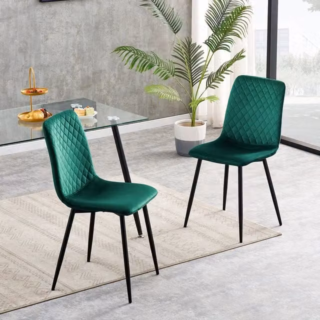MCC Direct Lexi Set of 2 Modern Velvet Fabric Dining Chairs in Green
