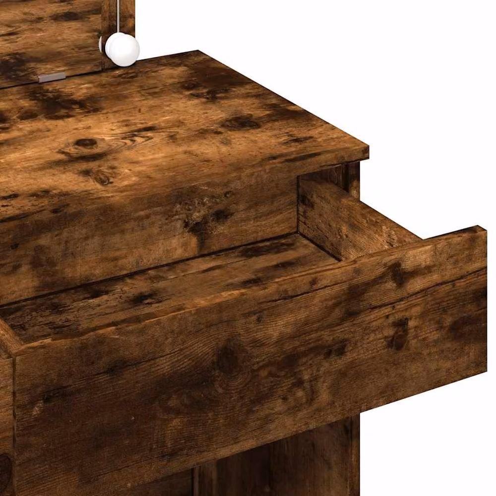 Berkfield Home Modern Dressing Table with LED in Smoked Oak Brown, W: 100 cm, D: 40 cm, H: 120 cm – 7