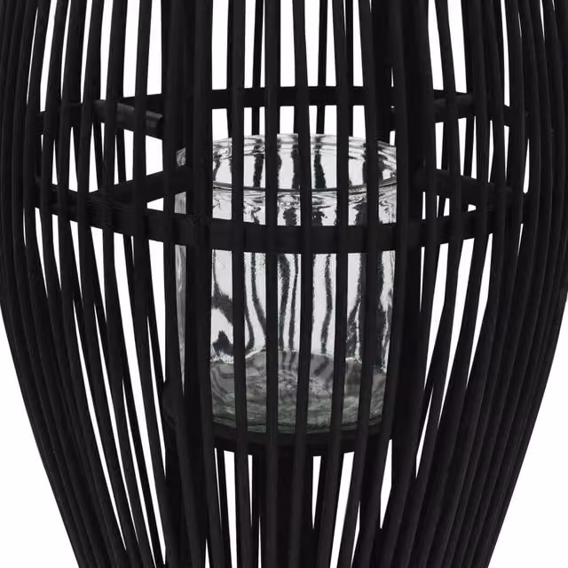 Berkfield Home Hanging Bamboo Candle Lantern Holder in Black with Glass, Height: 95 cm – 1