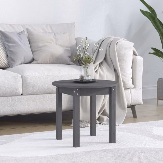 Berkfield Home Round Grey Solid Pine Wood Coffee Table, Diameter: 45 cm, Height: 40 cm – 1