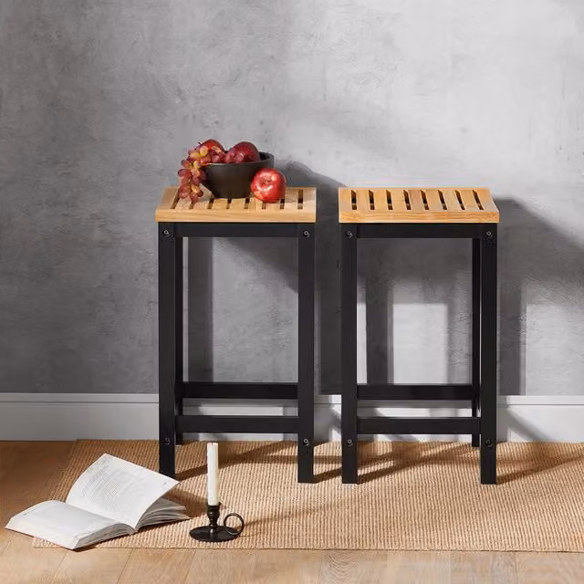 SoBuy Set of 2 Modern Black Wooden Bar Stools for Kitchen and Dining Rooms