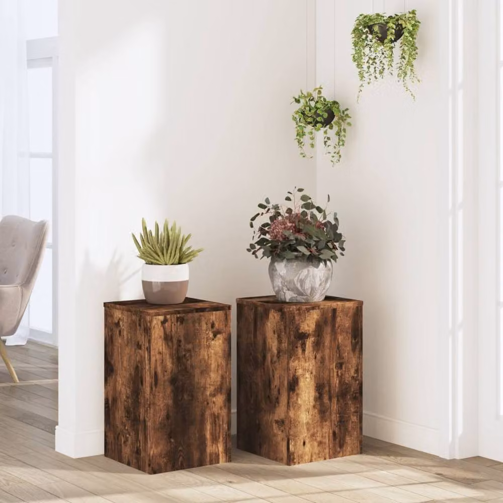 Berkfield Home Set of 2 Modern Smoked Oak Plant Stands in Brown, W/D/H: 30 x 30 x 50 cm – 2
