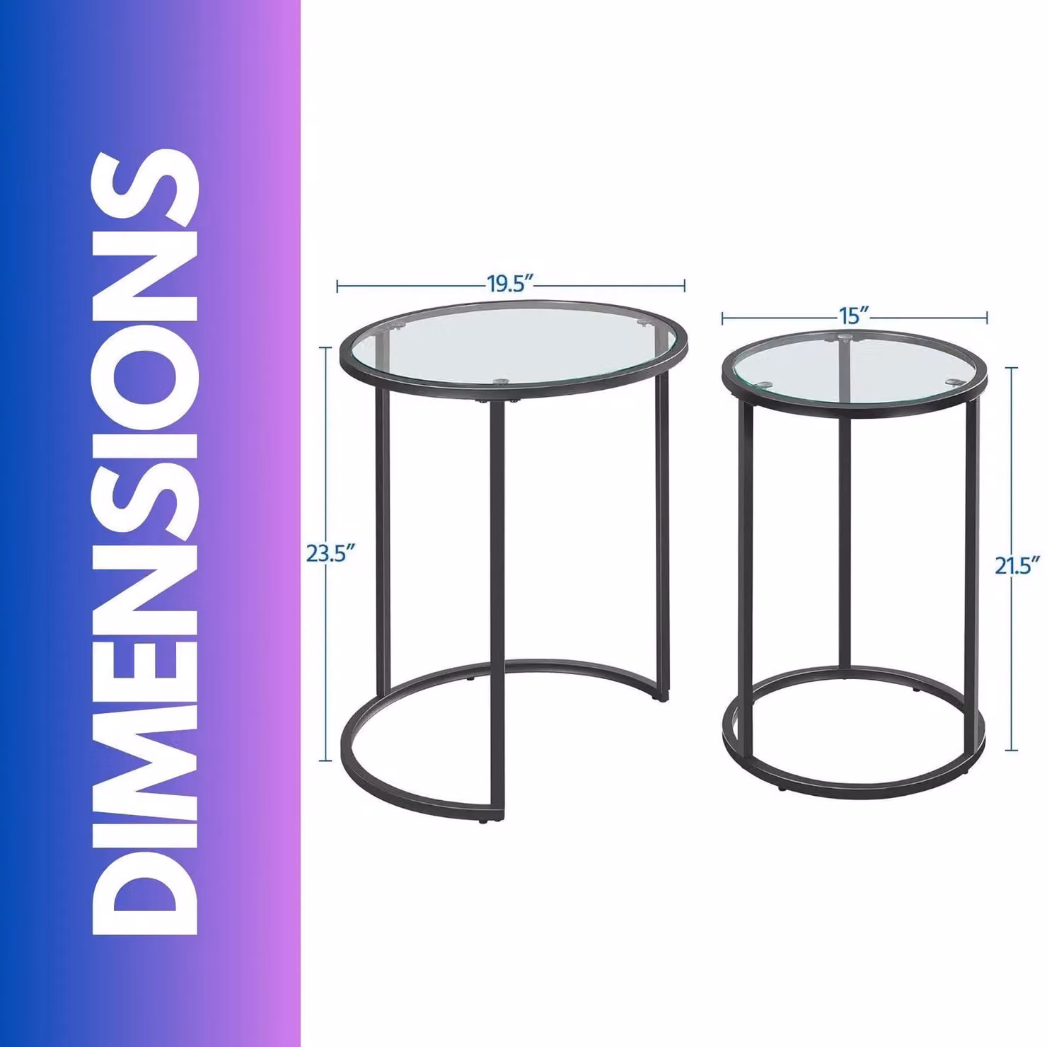 FURNOS Set of 2 Round Black Nesting Tables with Tempered Glass Tops – 4