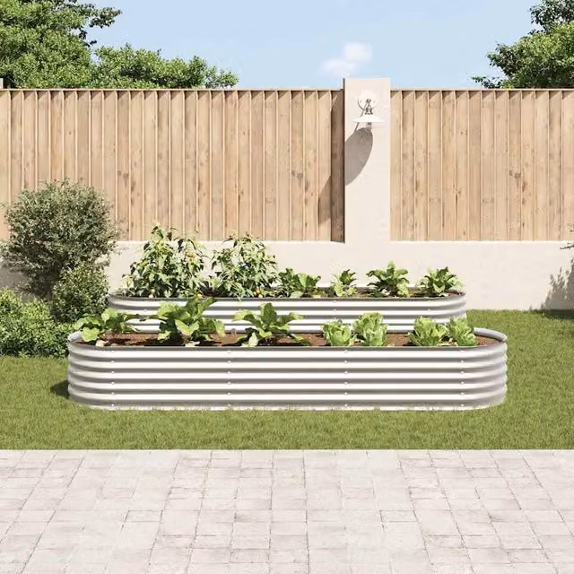 Berkfield Home Garden Galvanised Steel Raised Bed in Silver, W: 320 cm, D: 80 cm, H: 44 cm – 1
