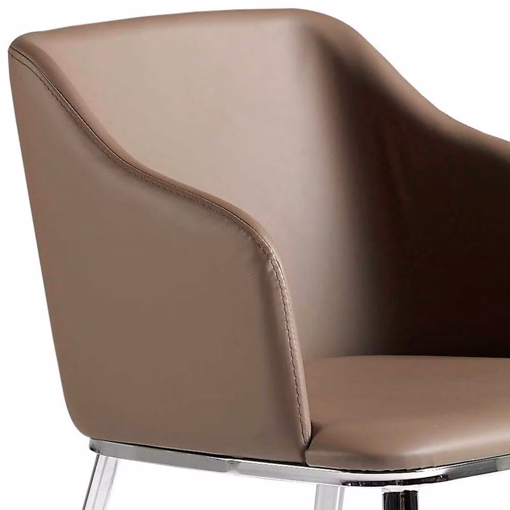 Angel Cerda Brown Synthetic Leatherette Dining Chair with Armrests and Metal Legs – 4