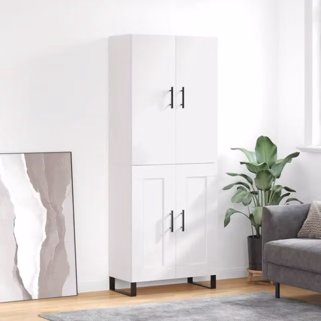Berkfield Home Modern White Matt Highboard with Hinged Doors and Internal Shelves, W/D/H: 69.5 x 34 x 180 cm