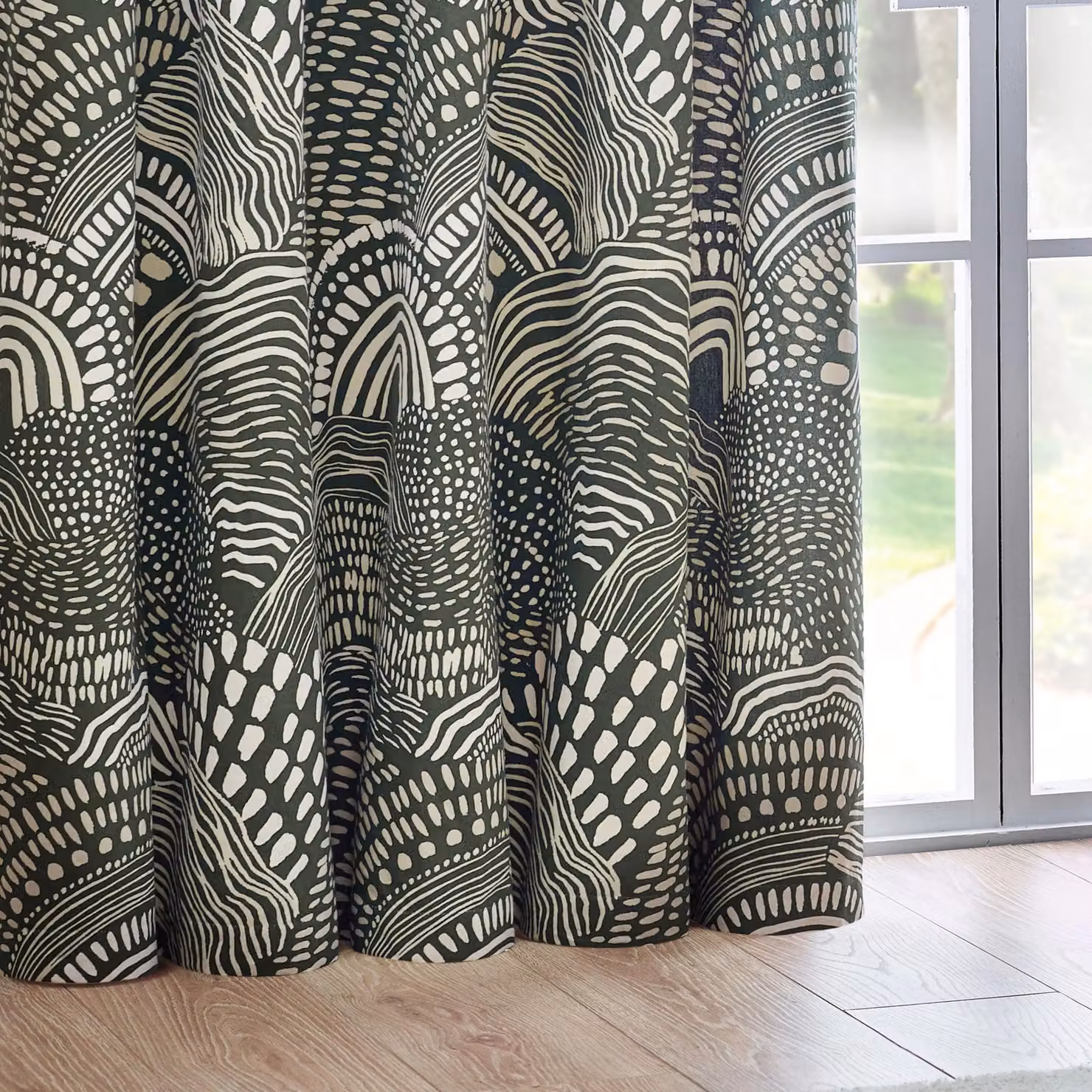 HOEM Nola Abstract Geometric Eyelet Curtains in Green, Width: 117 cm, Height: 182.88 cm – 4