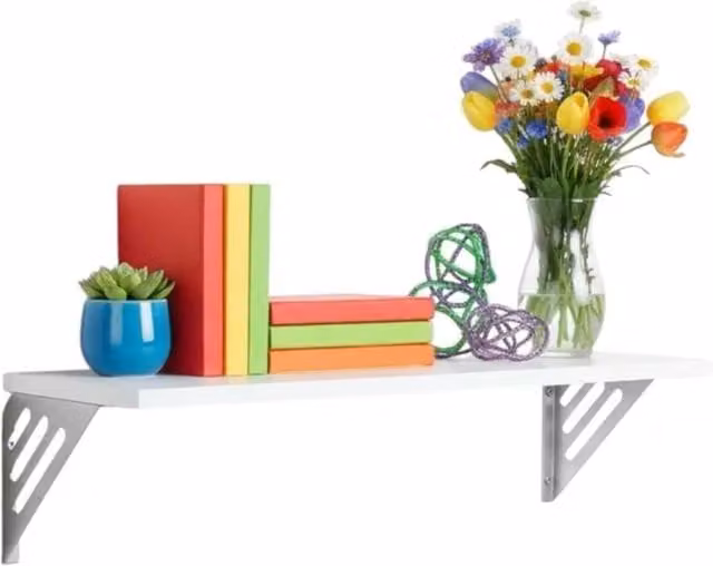 Nordara White Wooden Wall-Mounted Floating Shelves, W: 100 cm, D: 15 cm