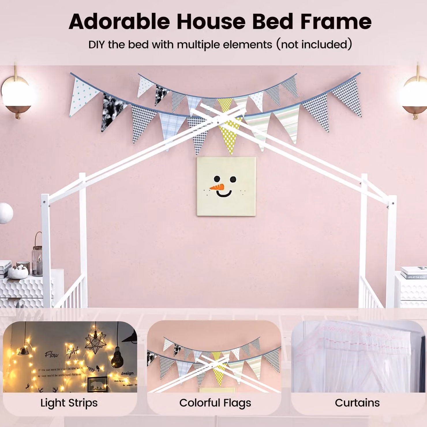 Costway Double Size House Bed with 2 Drawers, Heavy-Duty Metal Platform Bed in White, W/D/H: 140 x 200 cm – 2