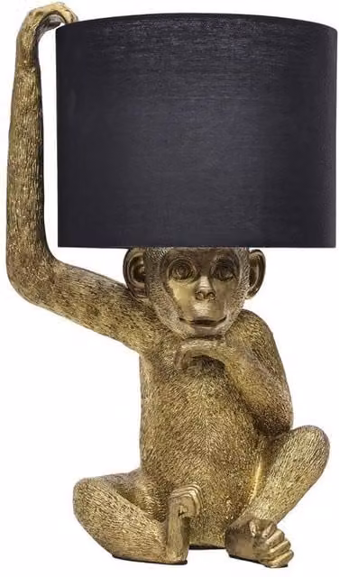 First Choice Lighting Norman Monkey Table Lamp in Black and Gold/Brass, H 43 cm x W 24 cm x D 24 cm