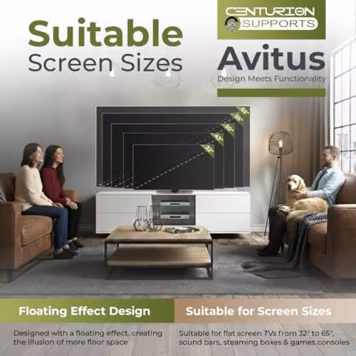 Centurion Supports Avitus High Gloss White TV Stand with 4 Drawers and 3 Shelves for 32-65 inch LED/LCD/Plasma Screens, W/D/H: 158 x 40 x 48 cm – 3