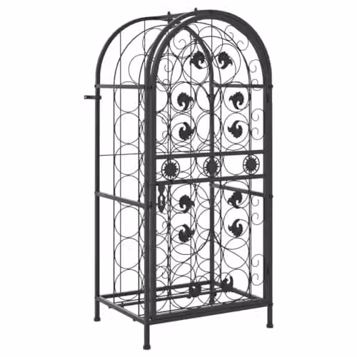 vidaXL Wrought Iron Wine Rack for 33 Bottles, Black, W/D/H: 45 x 36 x 100 cm