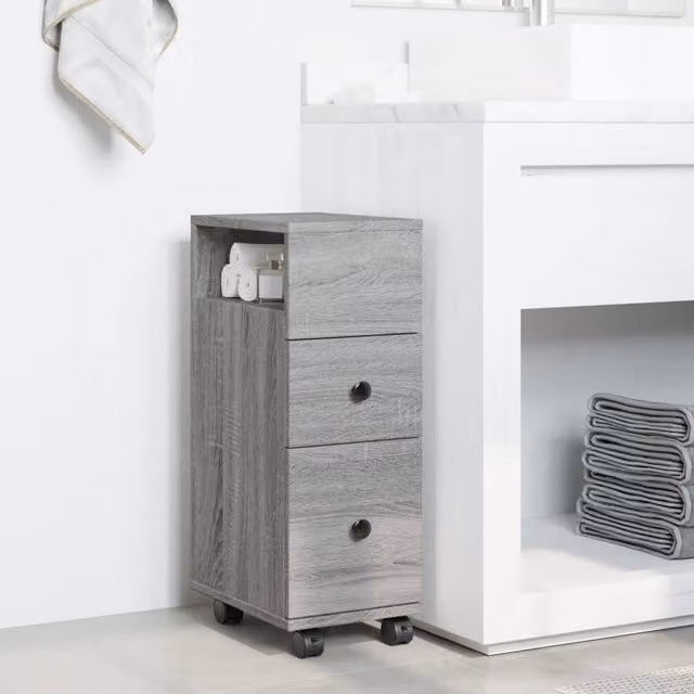Berkfield Home Narrow Bathroom Cabinet with Wheels in Grey Sonoma, W: 23.0 cm, D: 33.0 cm, H: 65.0 cm – 1