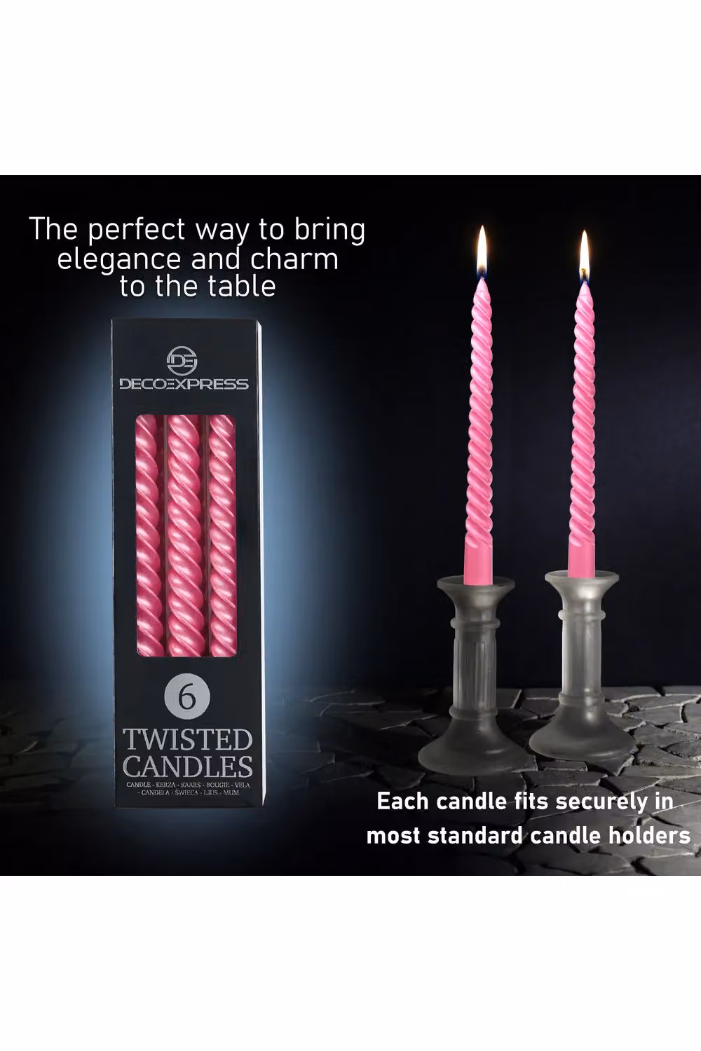 Deco Express Pink Twisted Candles, Pack of 6 – 3
