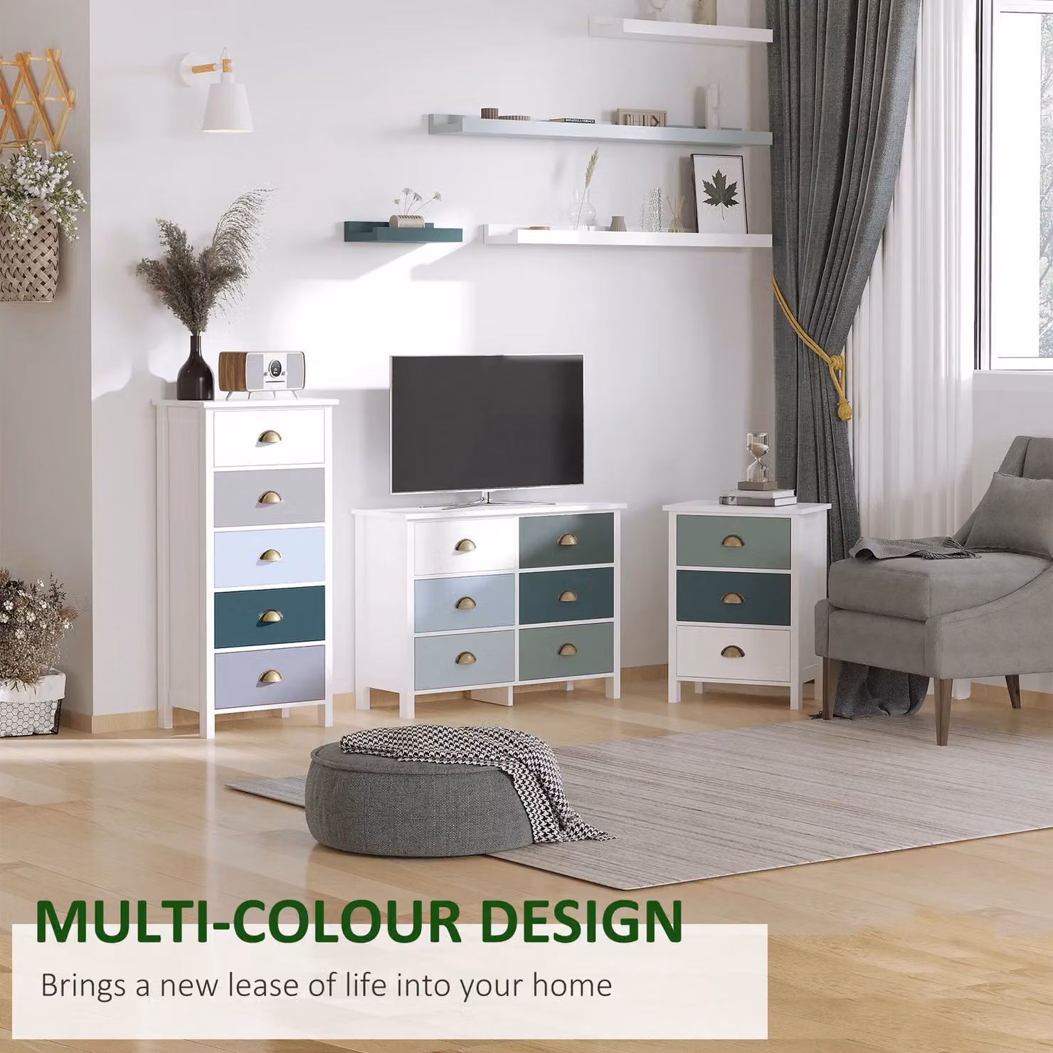 HOMCOM 5 Drawer Storage Cabinet Chest of Drawers in White – 3