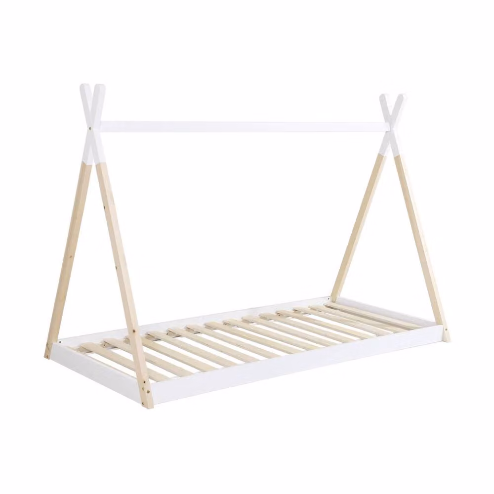 sweeek Single Kid's Teepee Bed in White with Natural Pine Slatted Base, W/D/H: 90 x 190 x 136 cm – 2