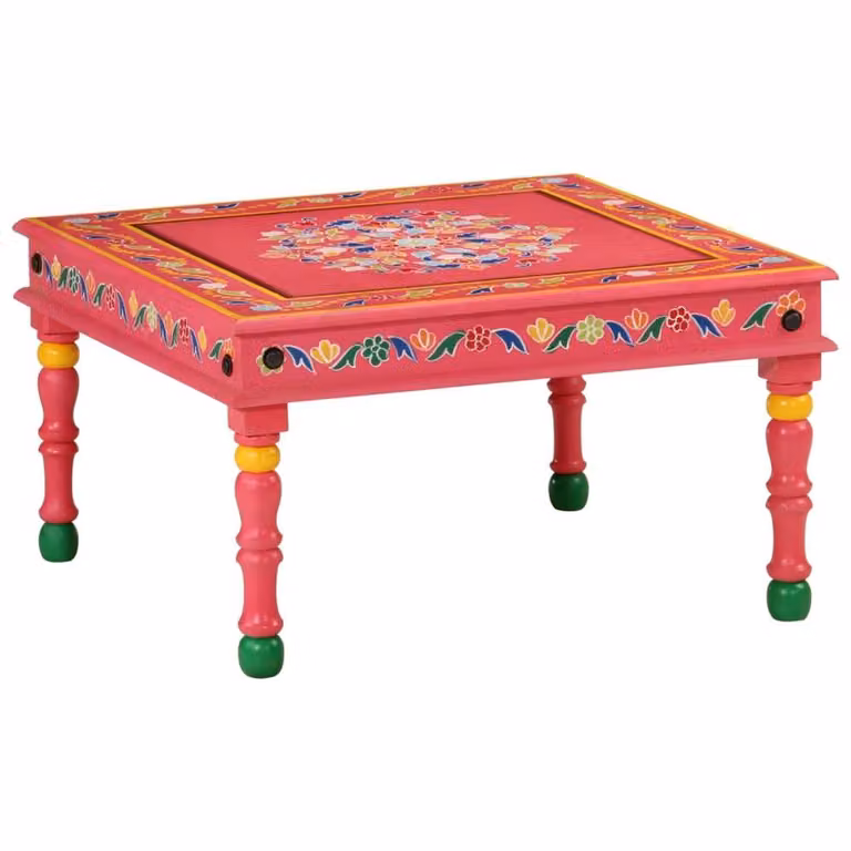 Berkfield Home Beautiful Pink Hand Painted Solid Mango Wood Square Coffee Table W/D/H: 54 x 54 x 30 cm