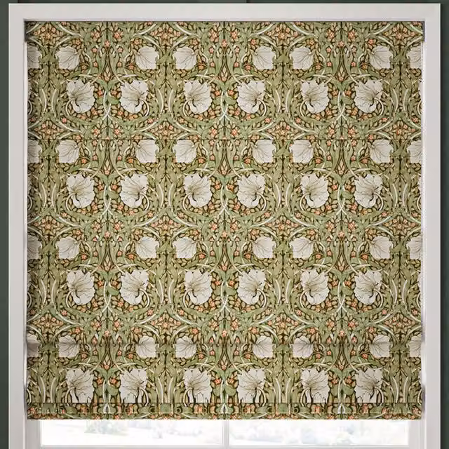 William Morris At Home Pimpernel Floral Velvet Made to Measure Roman Blind in Nettle Green