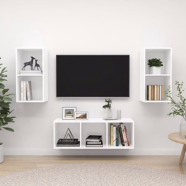 Berkfield Home 3 Piece Minimalist TV Cabinet Set in White Matt MDF