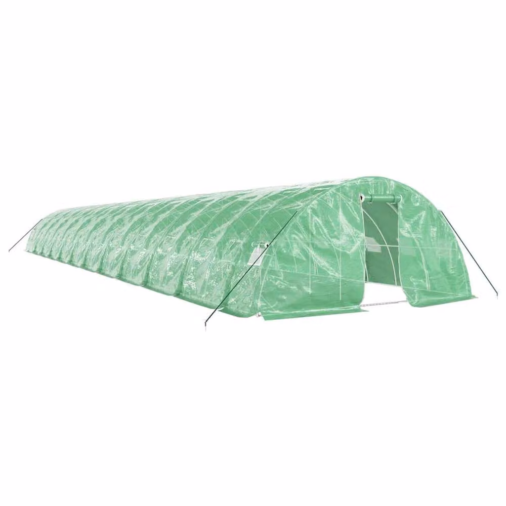 Berkfield Home Freestanding Greenhouse with Steel Frame and Plastic Cover, Green, W/D/H: 24 x 5 x 2.3 m – 2