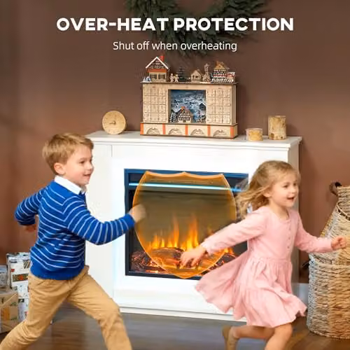 HOMCOM White Inset Electric Fireplace with Mantel and Realistic Flame Effect, 1000W/2000W – 6